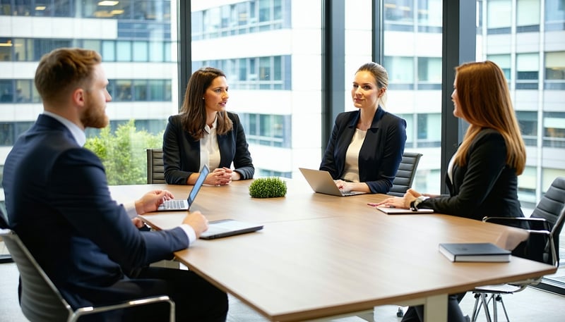 Lawyers at VRNS Legal discussing legal strategies in a modern office Lawyers at VRNS Legal discussing legal strategies in a modern office